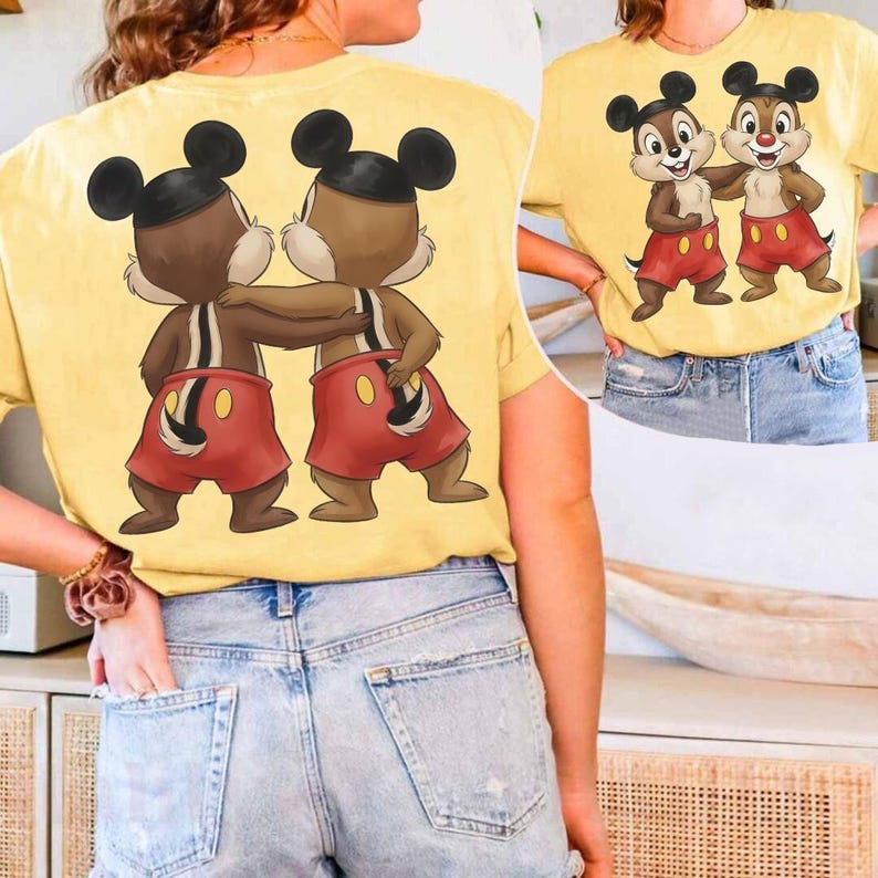 2-sided Disney Chip and Dale Mickey Ears Hat T-shirt, Chip Dale Double Trouble Tee, Disneyland Trip 2026, Disneyland Couple Matching Shirts