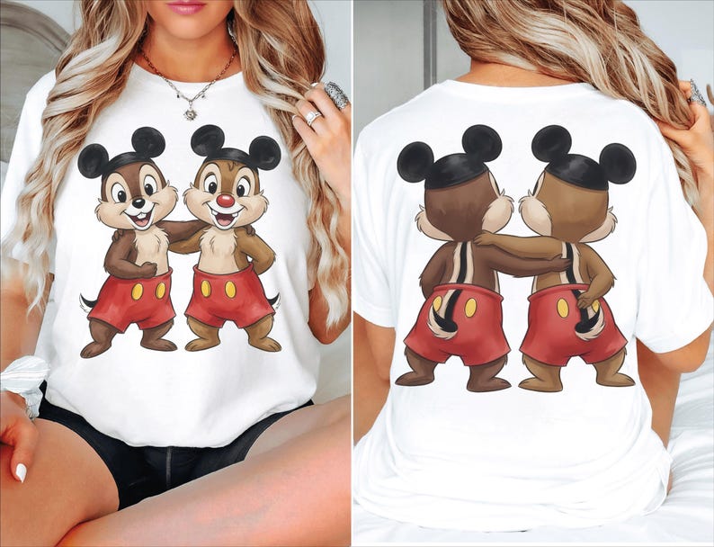 2-sided Disney Chip and Dale Mickey Ears Hat T-shirt, Chip Dale Double Trouble Tee, Disneyland Trip 2026, Disneyland Couple Matching Shirts