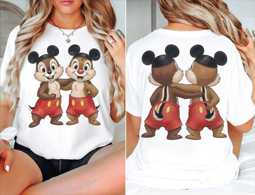 2-sided Disney Chip and Dale Mickey Ears Hat T-shirt, Chip Dale Double Trouble Tee, Disneyland Trip 2026, Disneyland Couple Matching Shirts