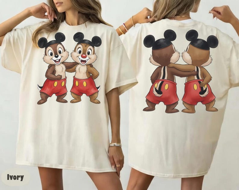 2-sided Disney Chip and Dale Mickey Ears Hat T-shirt, Chip Dale Double Trouble Tee, Disneyland Trip 2026, Disneyland Couple Matching Shirts