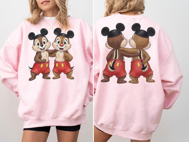 2-sided Disney Chip and Dale Mickey Ears Hat T-shirt, Chip Dale Double Trouble Tee, Disneyland Trip 2026, Disneyland Couple Matching Shirts