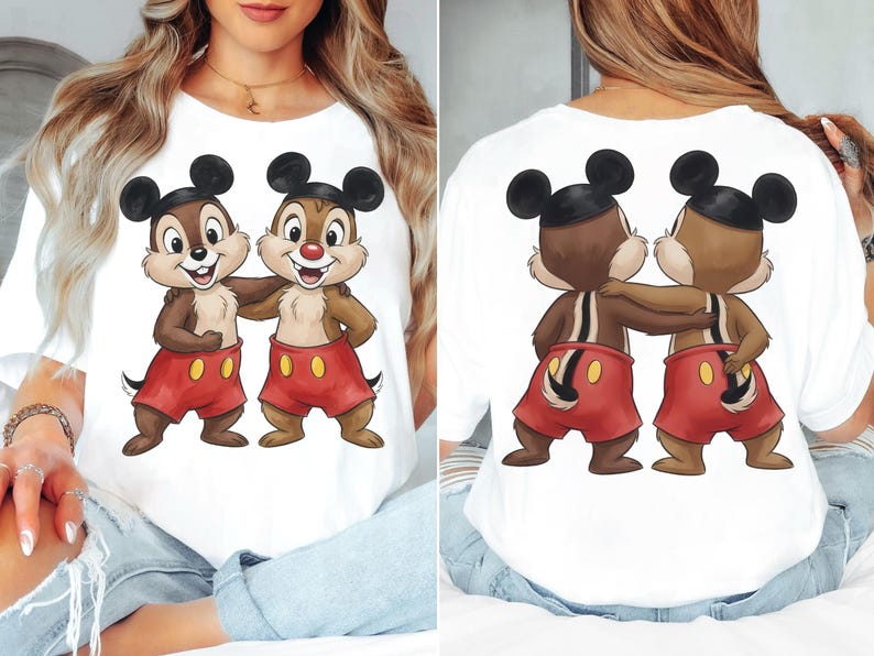 2-sided Disney Chip and Dale Mickey Ears Hat T-shirt, Chip Dale Double Trouble Tee, Disneyland Trip 2026, Disneyland Couple Matching Shirts