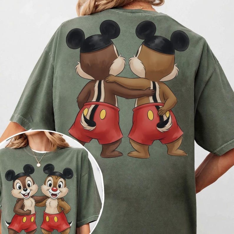 2-sided Disney Chip and Dale Mickey Ears Hat T-shirt, Chip Dale Double Trouble Tee, Disneyland Trip 2026, Disneyland Couple Matching Shirts