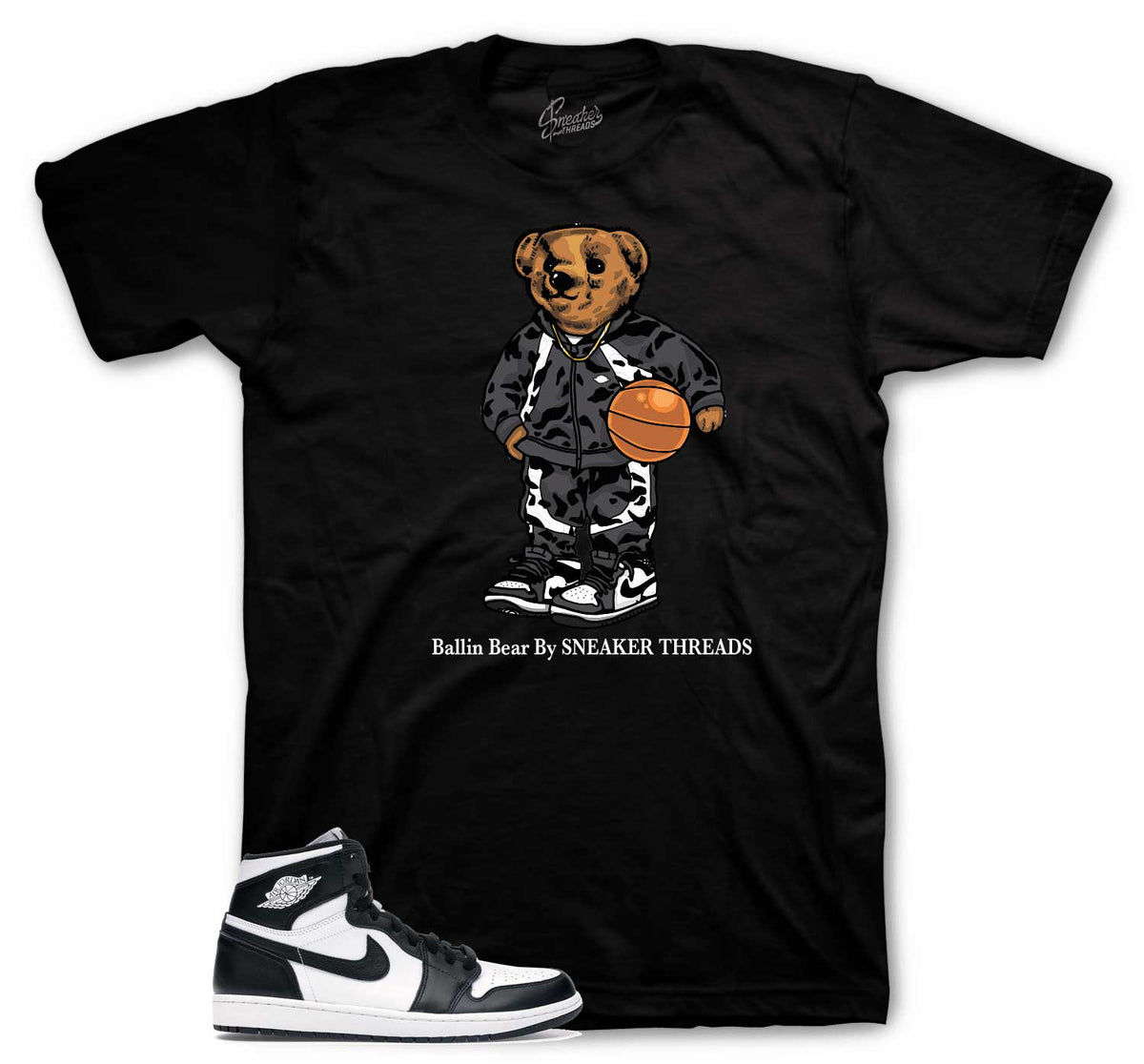 Retro 1 Black White Balln Bear Shirt