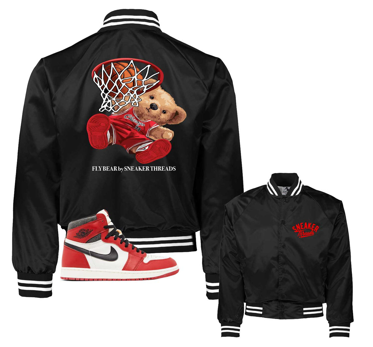 Retro 1 Lost and Found Fly Bear Satin Jacket