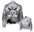 Retro 6 Metallic Silver Raging Face Satin Jacket